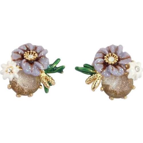 European and American fashion personality simple purple flower zircon stud earrings female 925 silver needle niche earrings