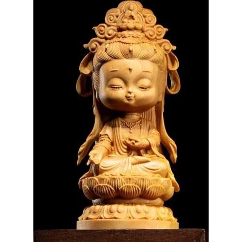 Boxwood 9 12 13 15cm Guanyin Sculpture Wood Guan Yin Buddha Statue Home Goddess Bodhisattva Home Decor