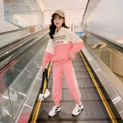 Fashion Style Teenage Kids Clothing Sets Hoodies+Pants 2PCS Tracksuit Patchwork Long Sleeve Pullover Spring Autumn Sport Outfits