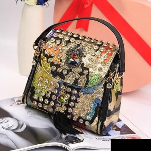 Women Diamonds New Fashion Beads Handbag Leather Totes Bag Tassels Crystal Party Crossbody Bag Lady Colors Printed Shoulder Bags