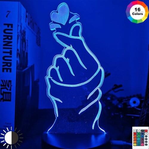 Finger Heart Led Night Light for Home Decoration Color Color Changing Touch Sensor Nightlight Cool Birthday Gift Table 3d Lamp