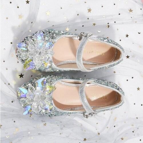 Girls High Heels 2021 Autumn Girl Dance Party Sequin Crystal Shoes Children Shiny Princess Shoes