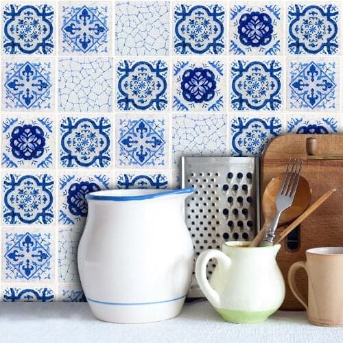 18PCS/Set Chinese Porcelain Style Wall Tile Stickers Waterproof DIY Wallpaper Kitchen Bathroom Table Home Decor Decals Art Mural