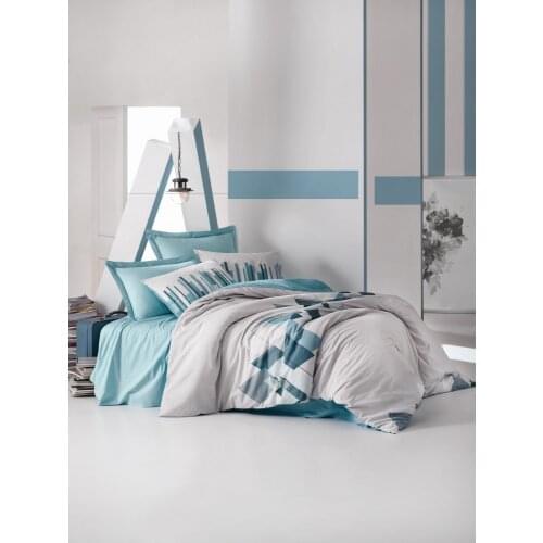 Double Quality Duvet Cover Set Ranforce %100 Cotton 4Pieces Petrol Color Pillowcases Pillow Covers Quilt Cover Bed Sheet - NESTO