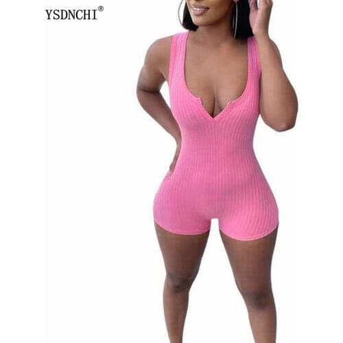 YSDNCHI Cotton Bodycon Playsuit Women Sexy Tight Jumpsuit 2021 Party Club Romper Jumpsuits Shorts Solid Summer Casual Overalls