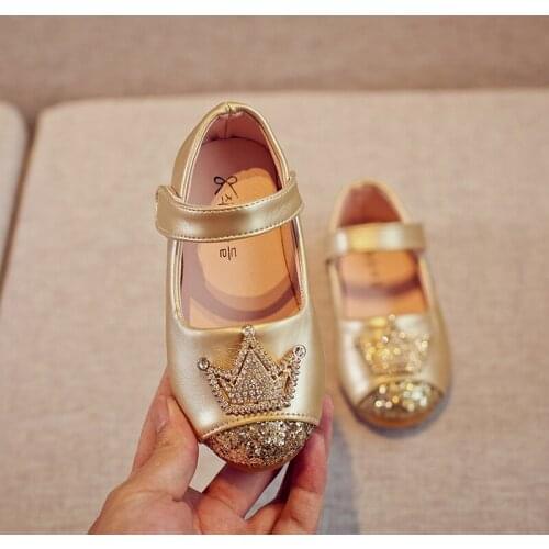 3-8 year Spring kids shoes toddler girl dress shoes leather casual children party outfit korean soft crystal crown princess shoe