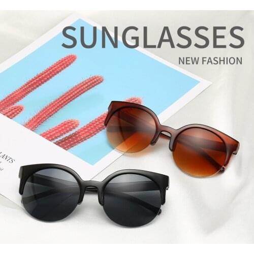 Half-Rimmed Cate Eye Sunglasses For Women Retro Sun glasses Semi-Rimless Round Eyewear Vintage Oculos de sol UV400