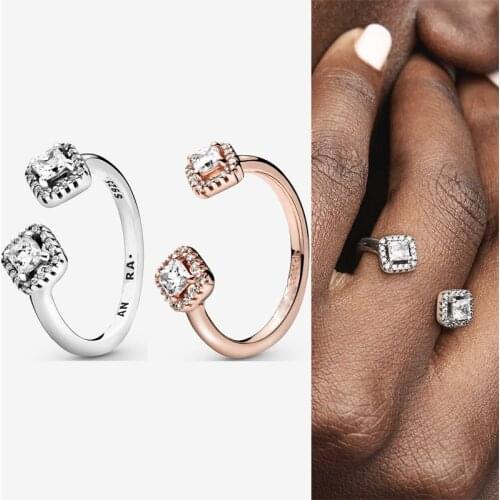 Original 925 Sterling Silver Pan Ring Rose Gold Sparkle Opening With Crystal Cz Ring For Women Wedding Party Fashion Jewelry