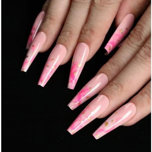 24 Pcs Rainbow Ballerina Full Nail Tips UV Gel Long Coffin Fake Nails Colorful Beauty Artificial False Nails with Jelly Sticker