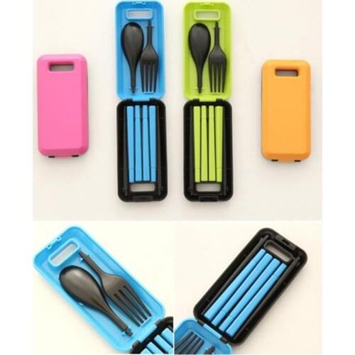 3PCS/Set Folding Lunchbox Dinnerware Set Fork Chopsticks Student Outdoor Tourist Portable Mini Portable Lunch Dinnerware Set