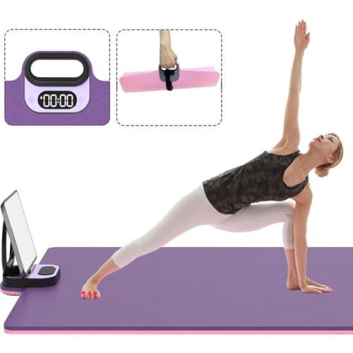 61x190cm Multifunction Yoga Mat TPE Thickened Fitness Pilates Pad with Phone Holder Timer Home Gym Exercise Healthy Adult Kids