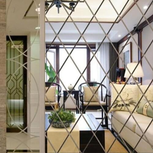 Acrylic Mirror Sheets Wall Decals For Home Art Room Bedroom Background Self Adhesive Diamond Spliced Mirror Stickers Removable