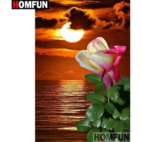 HOMFUN Diamond Embroidery DIY Diamond Painting Cross Stitch Kit "Rose flower view" 5D Needlework Diamond Home Decoration A26107