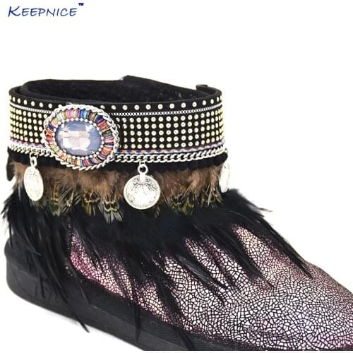 Barefoot Sandals Boho Anklet Bracelet Gypsy Barefoot Vintage Coin Charm Tobilleras Black Feather Tassel Charm Ankle Bareclets