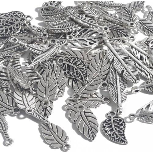 10-50Pcs Alloy Leaf Accessories Silver Plated Material Tibetan Silver Color Beads Spacer Loose Beads Handmade For Jewelry Making