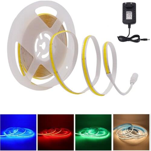 DC12V 24V COB LED Strip EU Powered Soft FCOB No Spot Flexible Tape Lamps 320Leds 384Leds 528Leds High Density Stripe Light