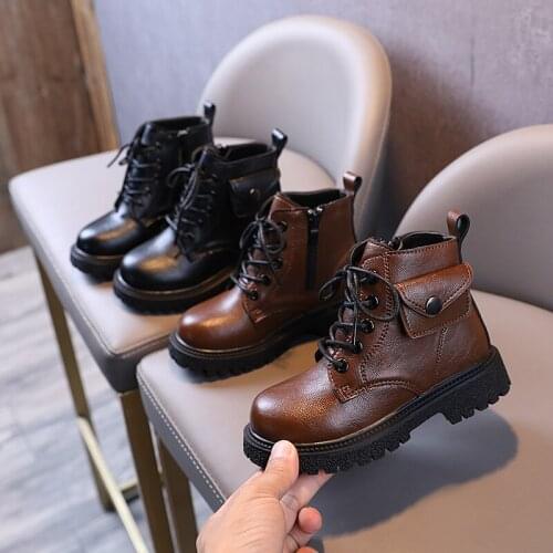 Children Retro Martin Boots Boys Handsome British Short Boots Girls Fashion Brown Single Boots With Small Bags