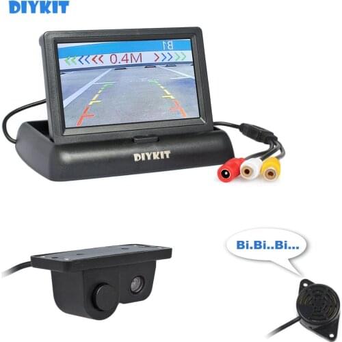 DIYKIT 4.3" Foldable Color TFT LCD Rear View Monitor Car Monitor + Waterproof Parking Radar Sensor Car Camera Parking System