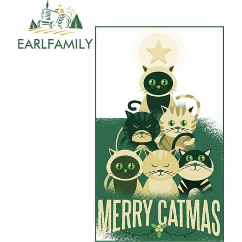 EARLFAMILY 13cm x 7.9cm for Merry Catmas Cat Laptop Decal Air Conditioner Car Stickers Windows Personality Cartoon Decoration