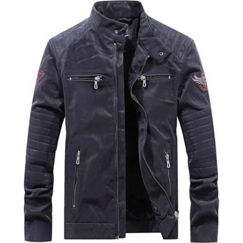 Fad New Embroidery Motorcycle Jackets Men Faux Leather Jacket Fashion Luxury Leather Suede Jacket Male Zipper Coat