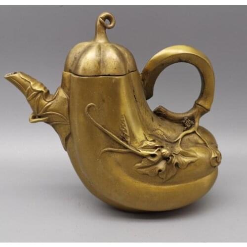 Chinese copper Eggplant shape teapot crafts statue