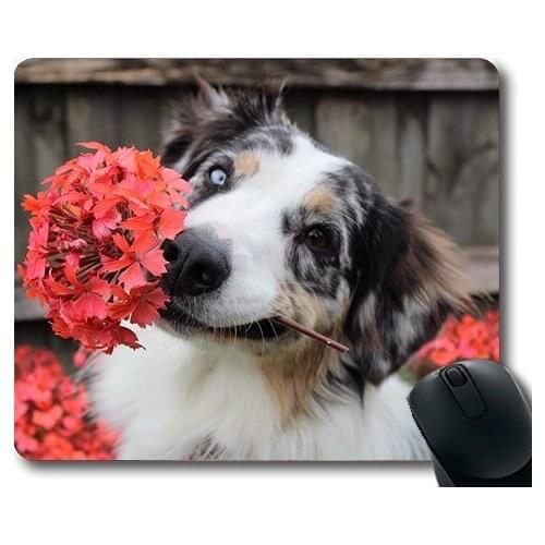 Dog Lover Mouse Pad,Flowers Dog Shepherd Puppy Spring Park Summer,dogs mouse mat