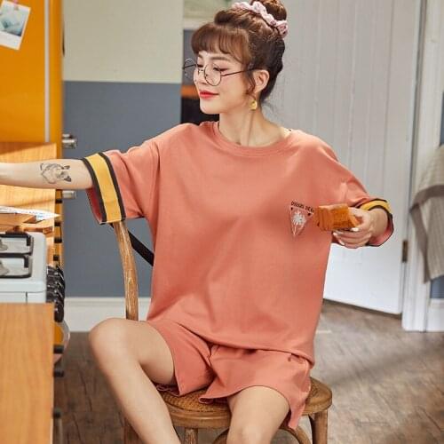 Summer Ladies Loose Cuffs Color Matching Comfortable Soft High-quality Loose Large Size Ladies Home Wear Short-sleeved Sleepwear