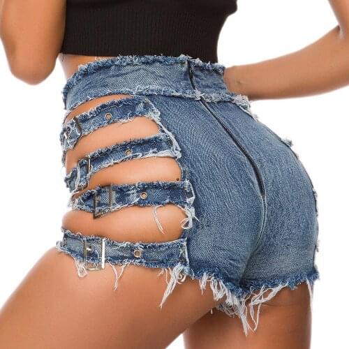 Hot Sexy Hollow Out High Waist Bodycon Women Hole Ripped Denim Jean Shorts