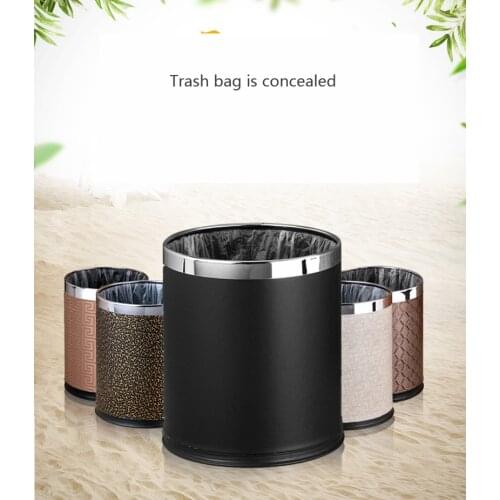 Metal Trash Can Office Wastebasket Double Layer 10L Liters Open Top Floor Standing Waste Bin Dustin For Home kitchen Bathroom