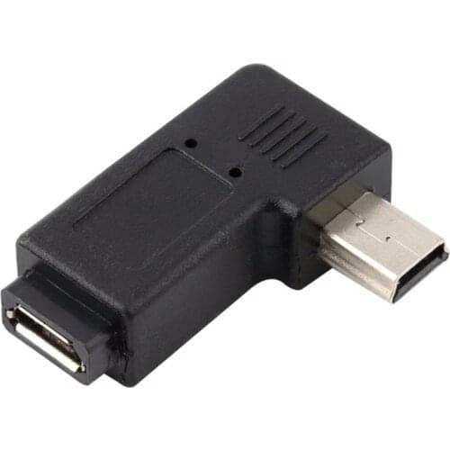 Mini 5 Pin Male to Micro USB 5 Pin Female 90 Degrees Left / Right Angle Adapter Converter Plug and Play
