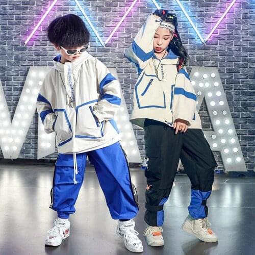 Fashion hip hop clothing for girls boy Jazz ballroom dance costume crop tops pants streetwear loose zipper hooded jacket coat