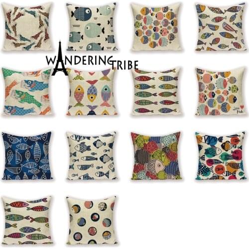 Cartoon Marine Life Cushion Cover Nordic Ocean Fish Pillow Case Sea Home Decor Sofa Cushions Covers Linen Bed Throw Pillow Cases
