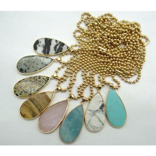 Natural stone Quartz Crystal aventurine tiger eye Turquoises Teardrop pendant for diy Jewelry making necklace Accessories1PCS A2