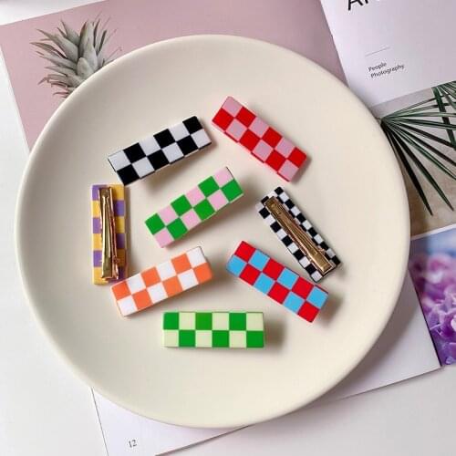 2021 New Acrylic Check Wave Edge Hair Clips Sweet Hairpin Cute Girl Bangs Hairpin Heart Clip Headdress Duckbill Clip