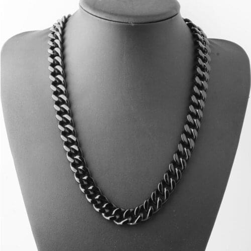 Tiasri Cuban Chain Necklace Men Stainless Steel Gifts For Male Accessories Hip hop Jewelry on the Neck Lager Long Necklaces 15mm