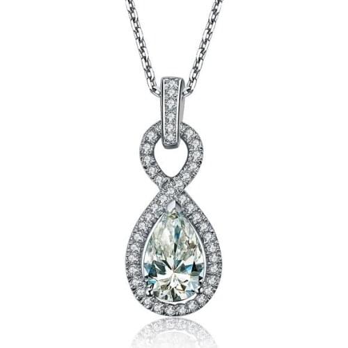 2 Carat Pear Cut Halo Style Diamond Engagement Pendant Necklace Solid Platinum 950 Statement Anniversary Day Gift for Her