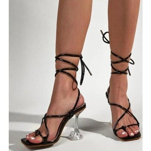 Sexy Summer Shoes Women Sandals Gladiator Clip Toe High Heels Bandage Buckle Strap Pumps Squre Toe Ladies Party Fashion Stiletto