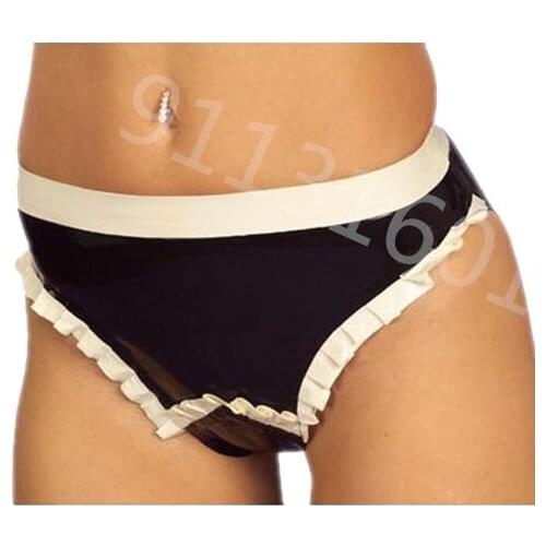 Latex Rubber White Waist and Black Triangle Shorts Sexy Underwear Size XXS-XXL
