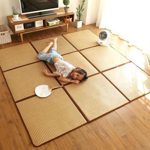 Cordial Shining Folding Rattan Carpet 130X195CM Tatami Rug 1CM Thick Baby Play Mat Non-slip Room No Living Bedroom Wash Mat