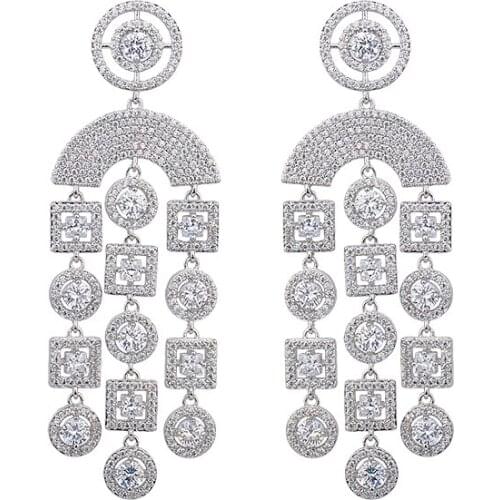 YAN MEI High quality Tassel Waterdrop CZ Earring Silver Color Luxury Stud Earrings For Women GLE5861Y