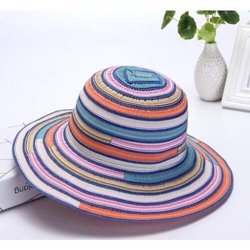 Fisherman Hat Female Summer Foldable Sun Hat Rainbow Striped Cloth Colorful Sunscreen Woman Beach Holiday Idyllic Casual Cap