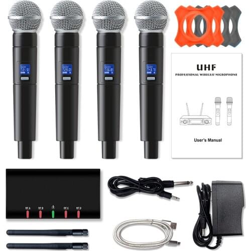 Top Professional UFH Mini Wireless Microphone System 4 Handheld Karaoke Microphones for stage show church family wedding