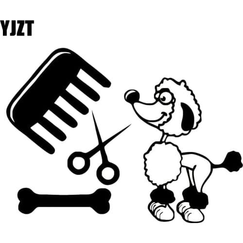 YJZT 18.3*13.6CM Poodle Dog Funny Car Sticker Comb Scissors and Bone Creative Cartoon Decals C6-1895