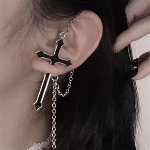 Gothic Vintage Earring for Women Ear Decor Long Chain Cross Zipper Stud Earrings Unisex Party Fashion New Punk Jewelry A4P842