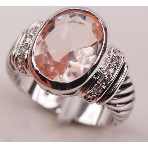 Morganite White Crystal Zircon 925 Sterling Silver Woman Ring Size 6 7 8 9 10 F635 Fashion