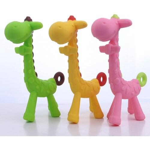 1PC Silicone Giraffe Animal Baby Teether Newborn Teething Toy Child Care Organic Nursing Gift Nipple Chain Accessories J0664