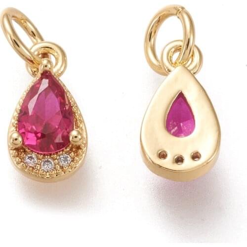 10pcs Small Mini Brass Micro Pave Clear Cubic Zirconia Charms Pendant Jump Rings Teardrop for Jewelry Making DIY 10.5x5.5x3.5mm