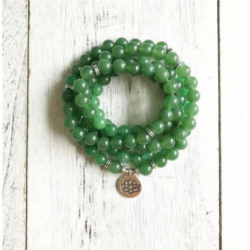 108 Mala Beads Bracelet 8MM Natural Green Aventurine Bracelet Wrist Healing Jewelry Lotus Yoga bracelets Meditation Jewelry
