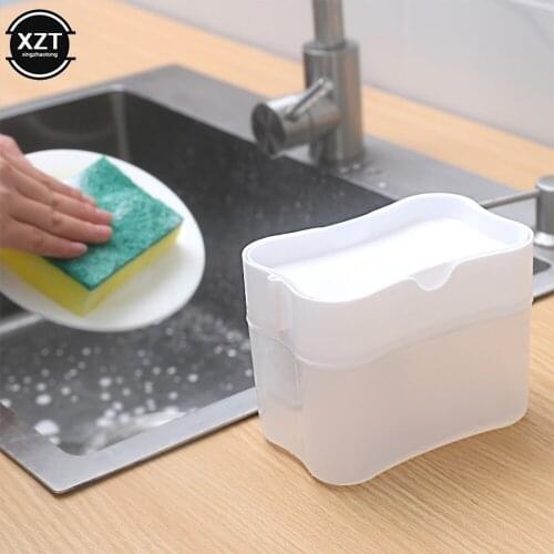 2 In 1 Scrubbing Liquid Detergent Dispenser Press Type Liquid Soap Box Pump Organizer Sponge Kitchen Bathroom Supplies