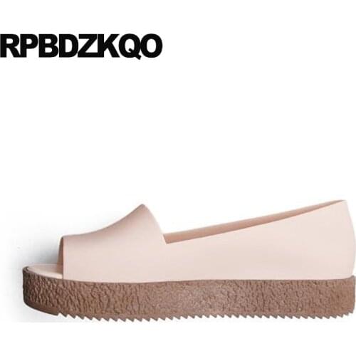 2017 Elevator Peach Peep Toe Flats Walking Cheap Shoes China Women Creepers Platform Jelly Metal Slip On Soft Drop Shipping